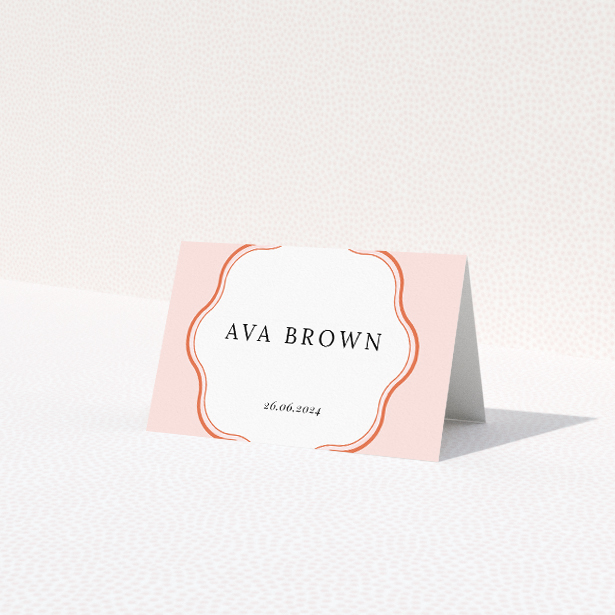 Blush Crest Monogram wedding place cards - classic elegance with modern flair. This is a view of the front