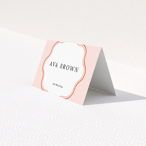 Blush Crest Monogram wedding place cards - classic elegance with modern flair. This is a third view of the front