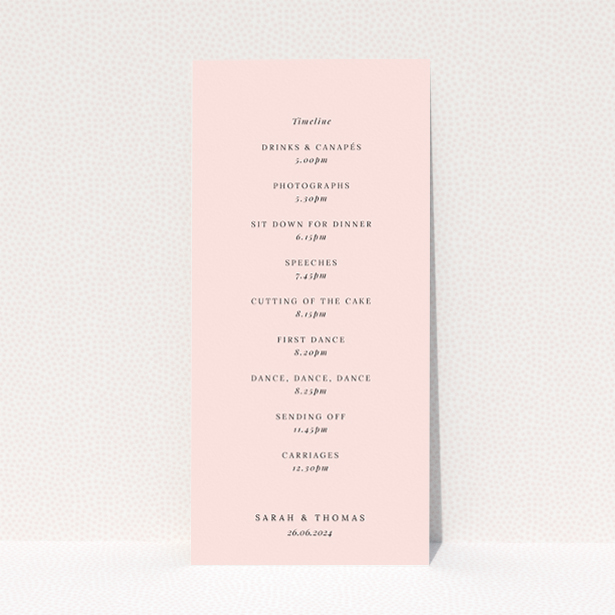 Blush Crest Monogram wedding menu design in soft blush tones, featuring a bold monogram crest, ideal for couples seeking a timeless yet contemporary aesthetic for their special day This is a view of the back