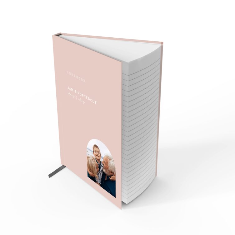 Customisable portrait notebook design with singular family photo, available from Utterly Printable for personalised stationery needs.