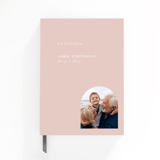 Customisable portrait notebook design with singular family photo, available from Utterly Printable for personalised stationery needs.