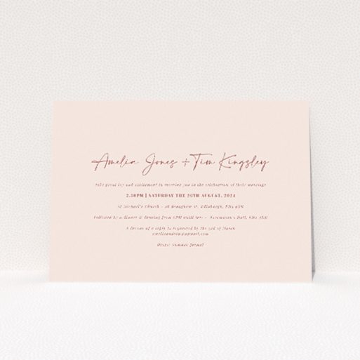 Blush Elegance Script Wedding Invitation - A5-sized invitation with delicate blush background and hand-scripted font for the couple's names, marrying contemporary feel with classic elegance This is a view of the front