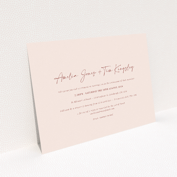Blush Elegance Script Wedding Invitation - A5-sized invitation with delicate blush background and hand-scripted font for the couple's names, marrying contemporary feel with classic elegance This image shows the front and back sides together