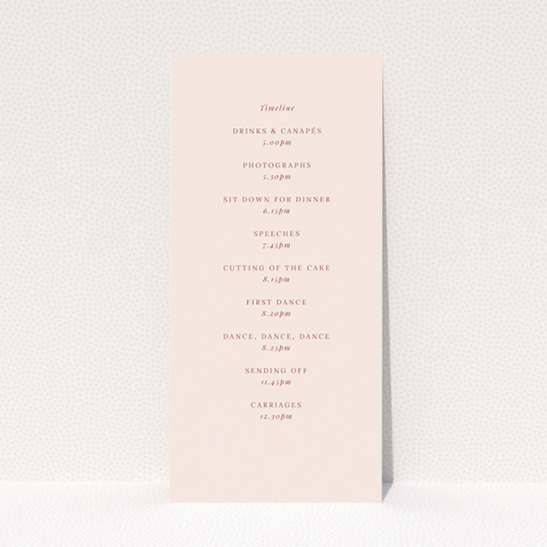 Blush Elegance Script wedding menu design with a delicate blush background, ideal for couples seeking a personalised, artisanal touch to their stationery, promising clarity and elegance throughout. This is a view of the back