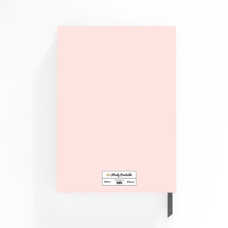 Personalised pink notebook design with one photo on coverspread, suitable for weddings and photo printing by Utterly Printable.