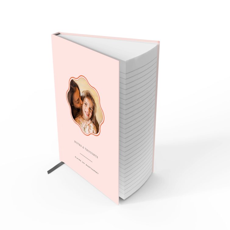 Personalised pink notebook design with one photo on coverspread, suitable for weddings and photo printing by Utterly Printable.