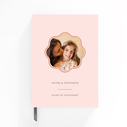 Personalised pink notebook design with one photo on coverspread, suitable for weddings and photo printing by Utterly Printable.