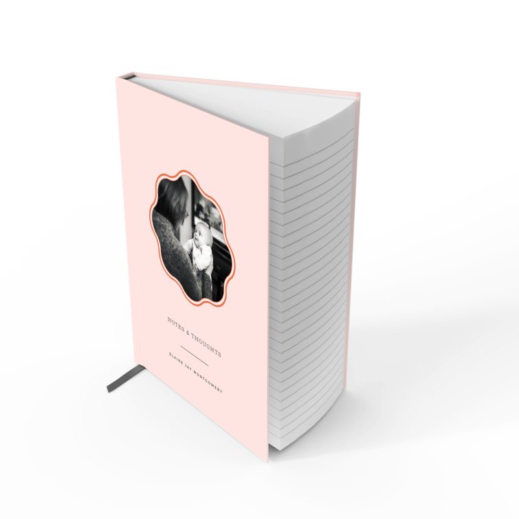 Elegant personalised notebooks design with a single photo on a pastel pink cover created by Utterly Printable.