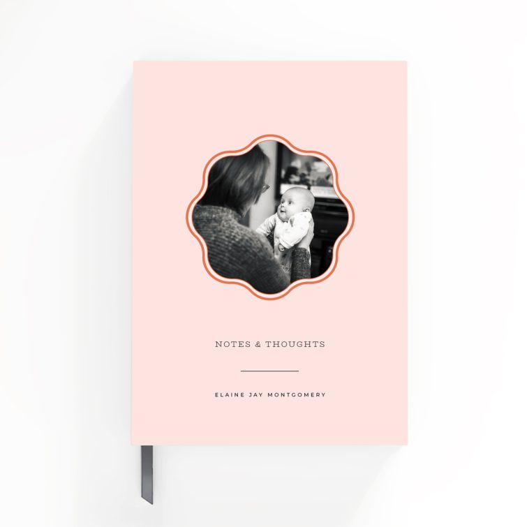 Elegant personalised notebooks design with a single photo on a pastel pink cover created by Utterly Printable.