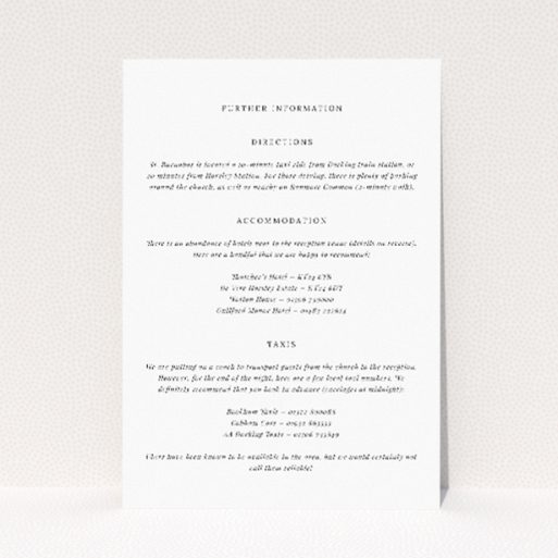 Bold Typographic Union wedding information insert card featuring strong typographic focus with bold script names against a clean sans-serif font, accented by subtle gold touches for contemporary elegance This is a view of the front