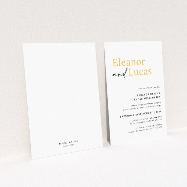 "Bold Typographic Union" A5 wedding invitation with striking contrast between script and sans-serif fonts. This image shows the front and back sides together
