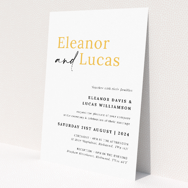 "Bold Typographic Union" A5 wedding invitation with striking contrast between script and sans-serif fonts. This image shows the front and back sides together