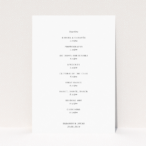 Bold Typographic Union wedding menu template - Minimalist yet stylish wedding menu design with bold script names and clean sans-serif fonts, accented with subtle gold details on a crisp white background. This image shows the front and back sides together