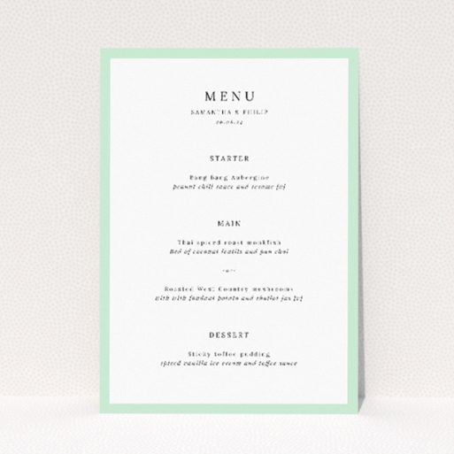 Refined Border Elegance Wedding Menu Template with Minimalist Charm. This is a view of the front