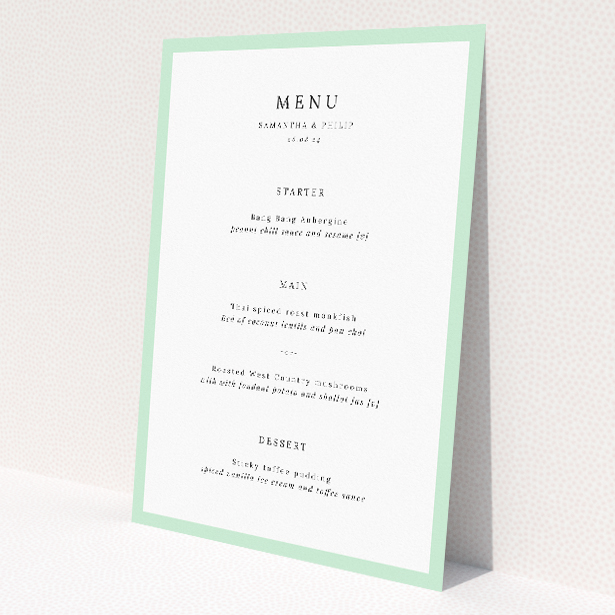 Refined Border Elegance Wedding Menu Template with Minimalist Charm. This is a view of the front