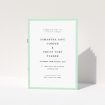 Utterly Printable Border Elegance Wedding Order of Service A5 Portrait Booklet - Minimalist Design with Sage Green Border and Classic Typeface. This is a view of the front
