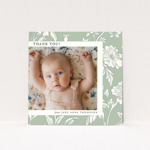 Baby thank you card with floral design and one photo