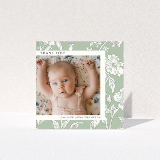 Baby thank you card with floral design and one photo