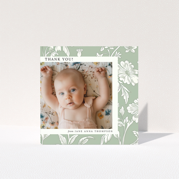 Baby thank you card with floral design and one photo
