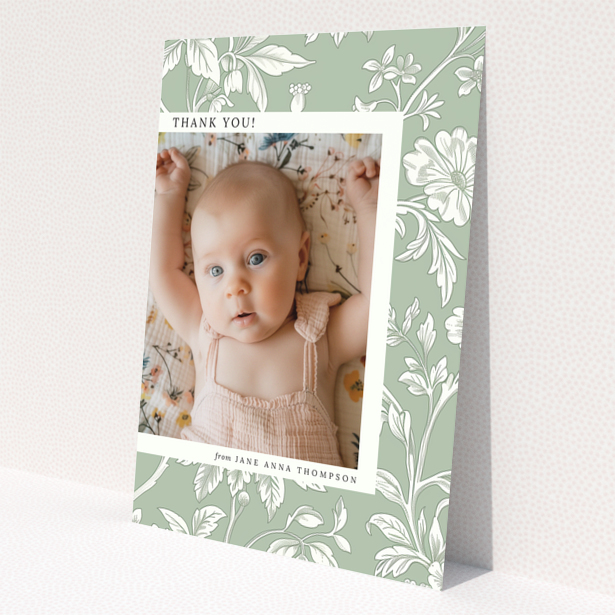 Baby thank you card with floral design and one photo