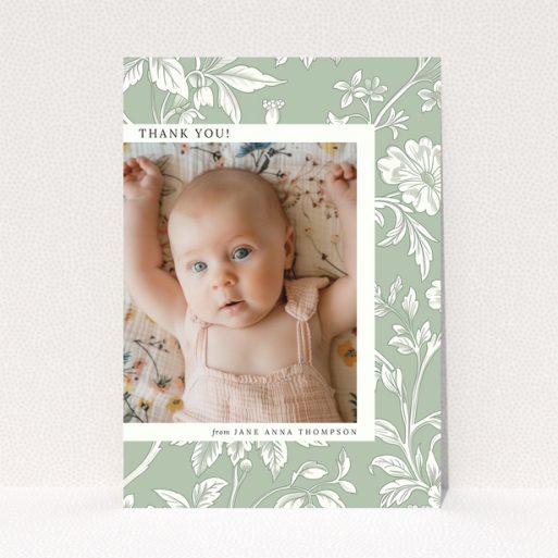 Baby thank you card with floral design and one photo