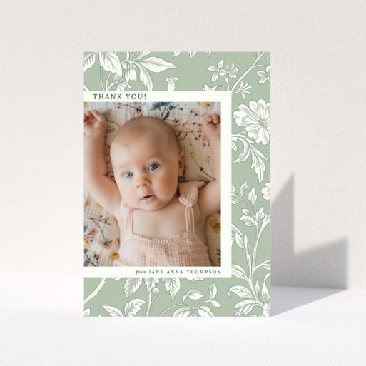 Baby thank you card with floral design and one photo