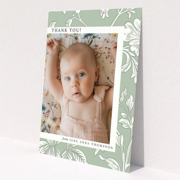 Baby thank you card with floral design and one photo