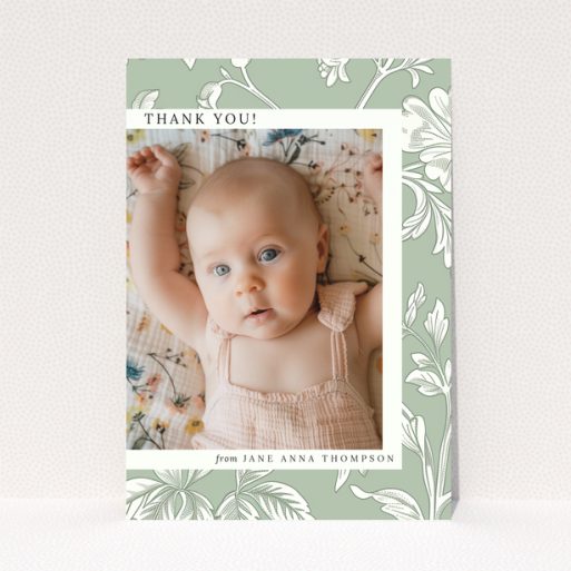 Baby thank you card with floral design and one photo