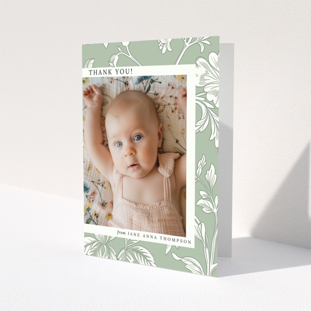 Baby thank you card with floral design and one photo