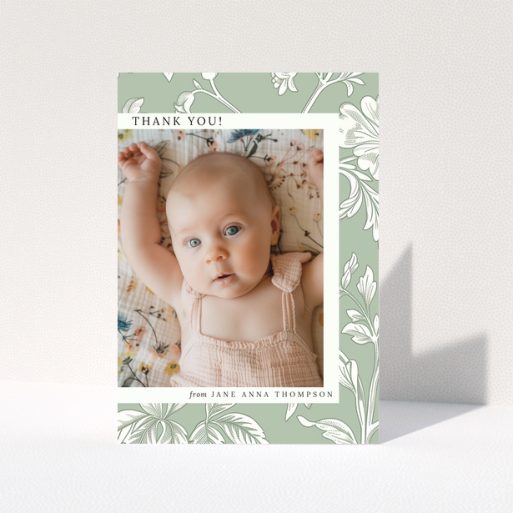 Baby thank you card with floral design and one photo