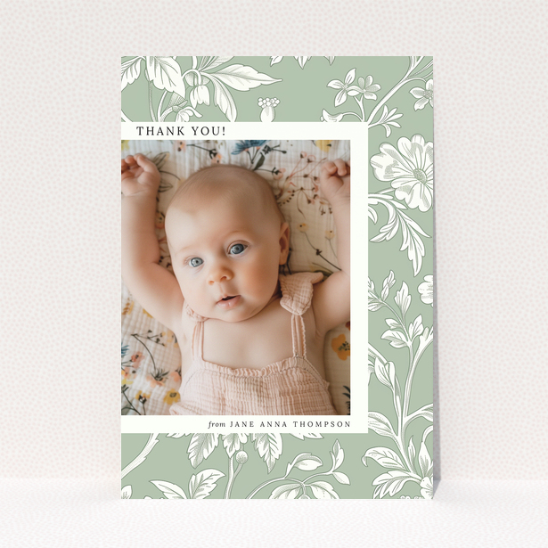 Baby thank you card with floral design and one photo