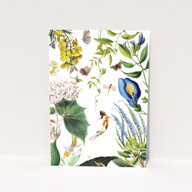Floral design reverse side of Portrait wedding thank you card with one photo
