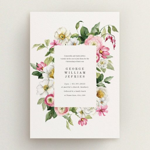 Floral Christening Invitation Floral christening invitation design with no photos.