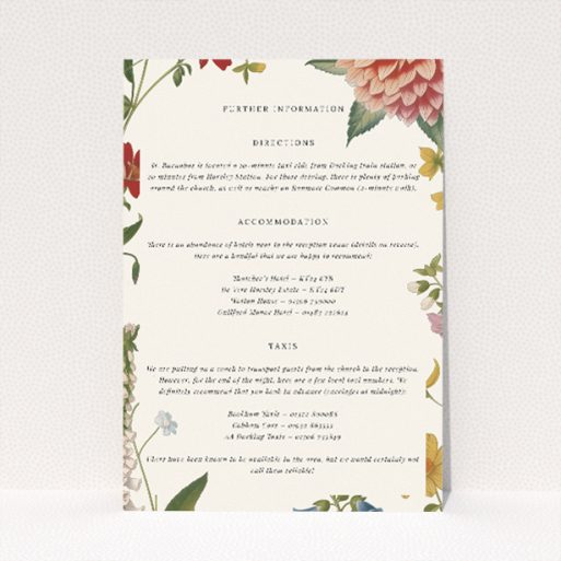 Botanical Border suite information insert card with floral illustrations. This is a view of the front