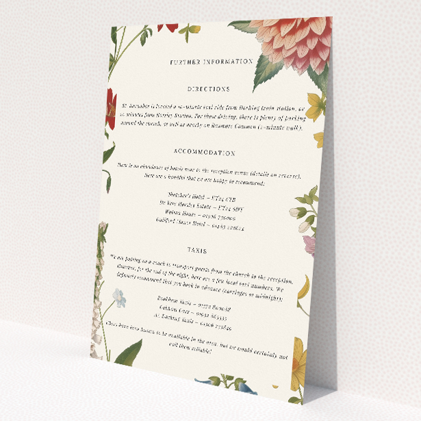 Botanical Border suite information insert card with floral illustrations. This is a view of the front