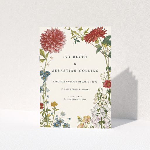 Tasteful Botanical Border Wedding Order of Service Booklet Template. This is a view of the front
