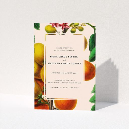 Botanical Bounty Wedding Order of Service A5 Booklet Template with Vintage Botanical Illustrations. This is a view of the front