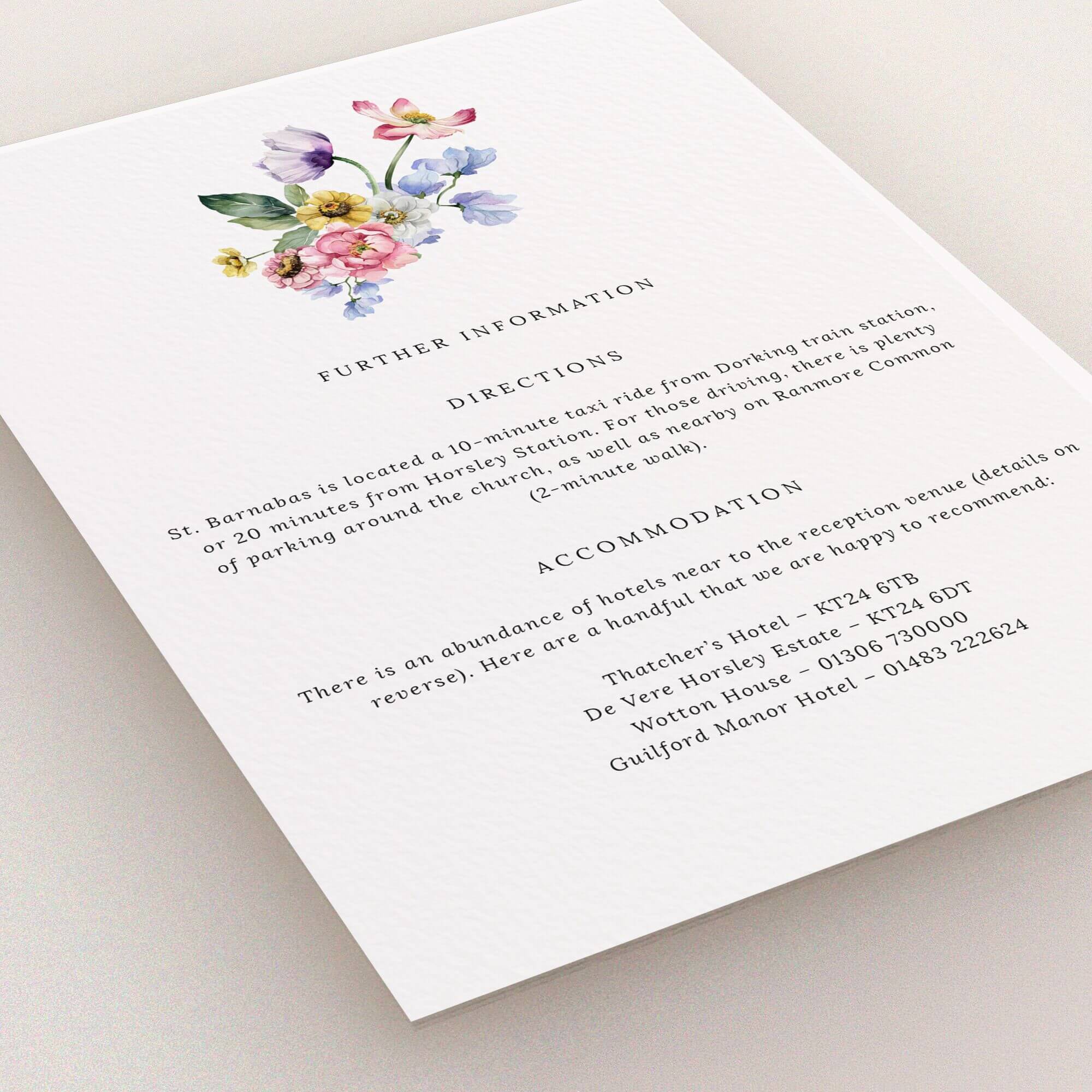 Elegant floral design on personalised wedding invitation with one decorative image on Utterly Printable.
