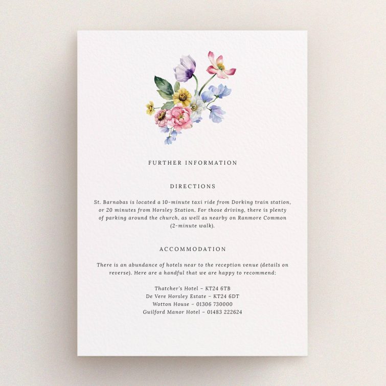 Elegant floral design on personalised wedding invitation with one decorative image on Utterly Printable.