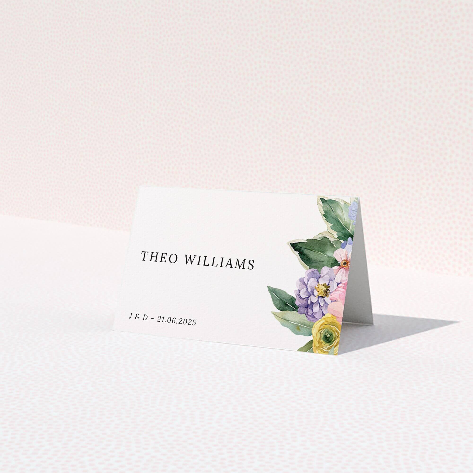 Floral wedding table place card design with one floral illustration on a white background