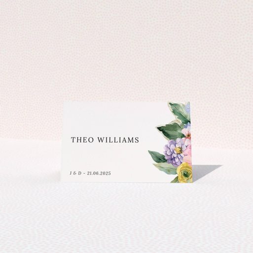 Floral wedding table place card design with one floral illustration on a white background
