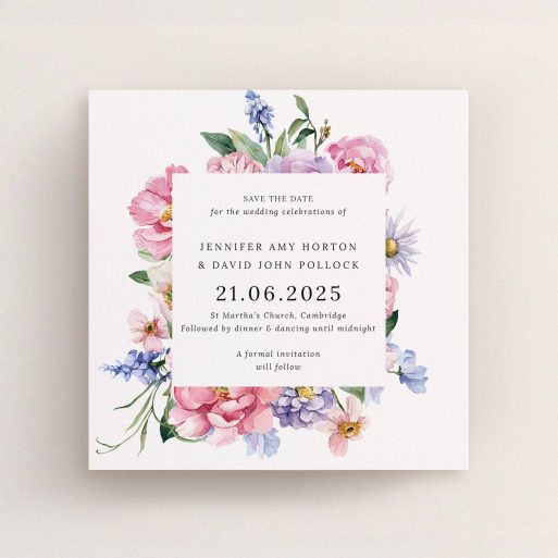 Floral wedding save the date card with one floral photo design