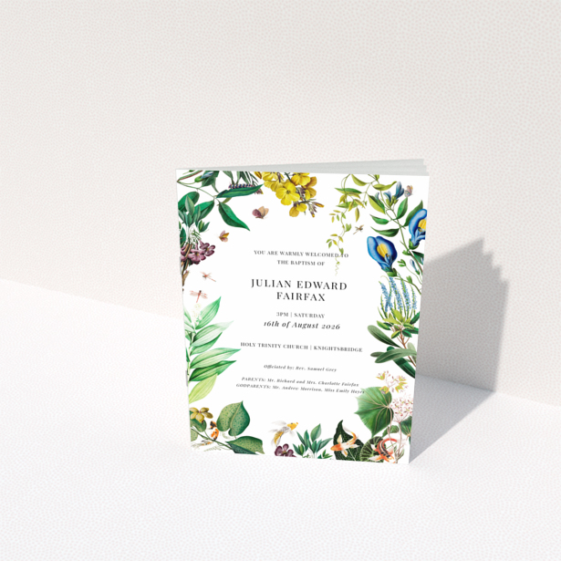 Christening order of service program design with floral border named Portrait