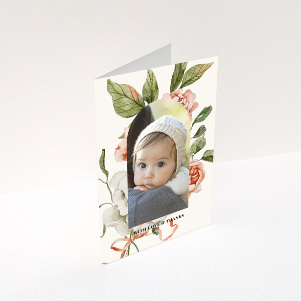 Baby thank you card with floral design and one photo