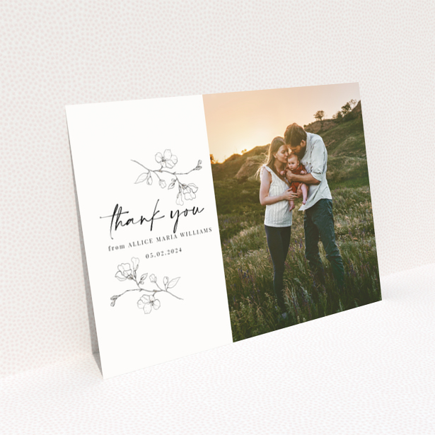 Landscape baby thank you card with one photo on the back page