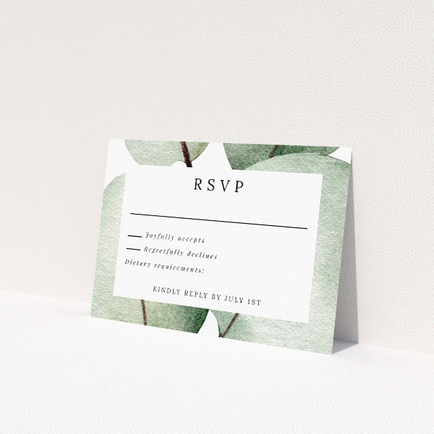 Botanical Greens RSVP Card Template - Elegant Wedding Stationery. This is a view of the front