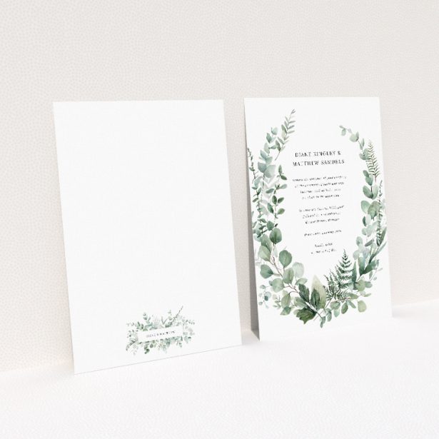 Botanical Greens Wedding Invitation - Watercolour Greenery Border. This image shows the front and back sides together