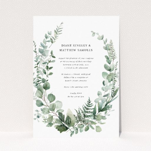 Botanical Greens Wedding Invitation - Watercolour Greenery Border. This is a view of the front
