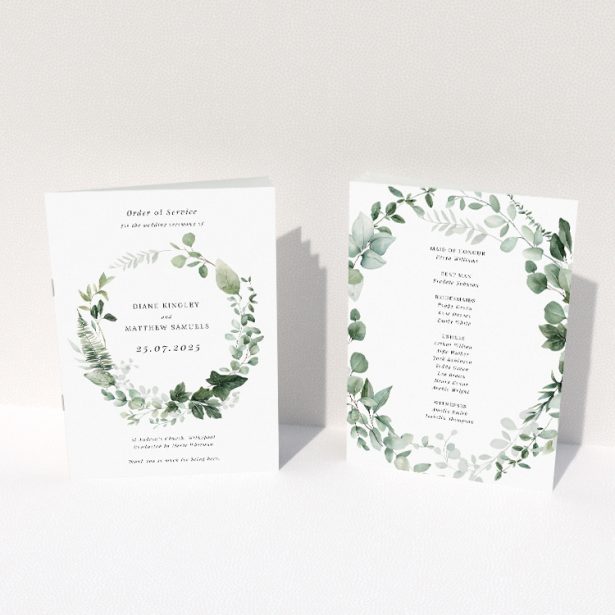 Natural Botanical Greens Wedding Order of Service Booklet. This image shows the front and back sides together
