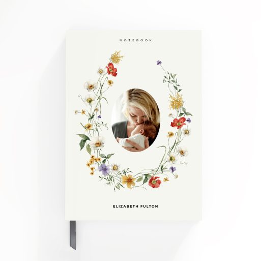 Floral personalised notebook with one photo on cover - Utterly Printable design.